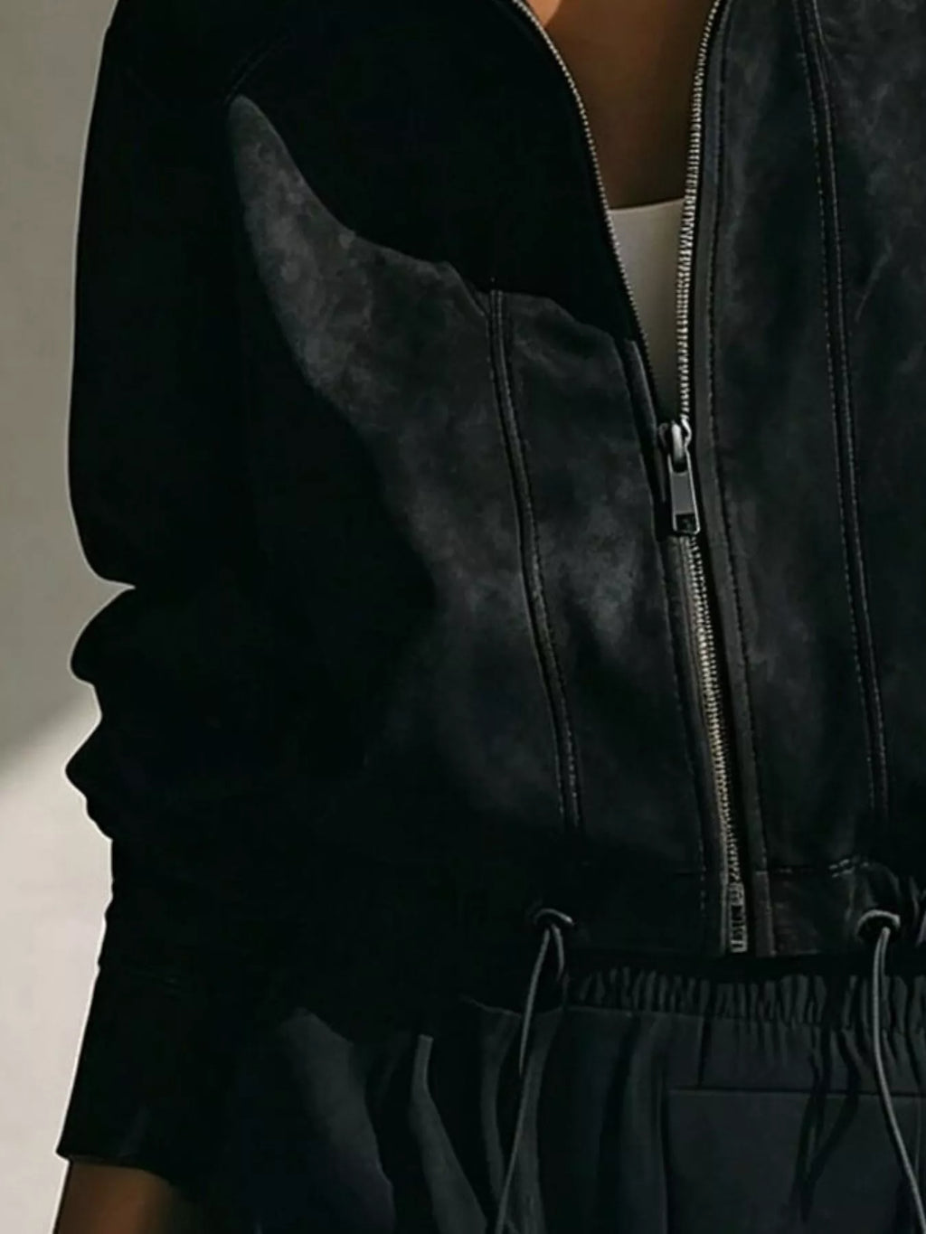 Faux Suede Stand-Collar Zip Jacket