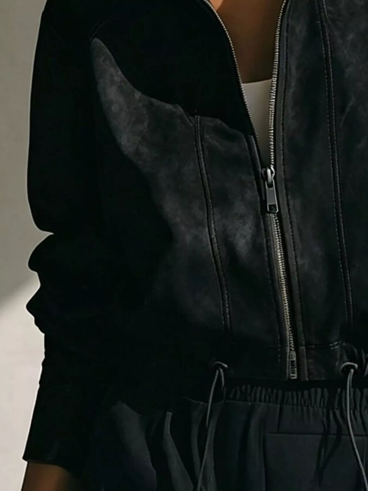 Faux Suede Stand-Collar Zip Jacket