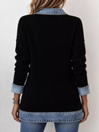 Contrast-Trim Ribbed Knit Cardigan, product view 3