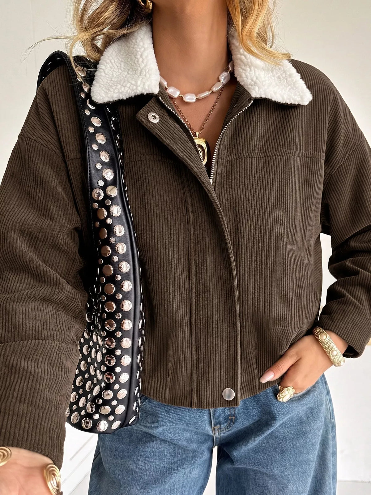 Sherpa-Collar Corduroy Jacket