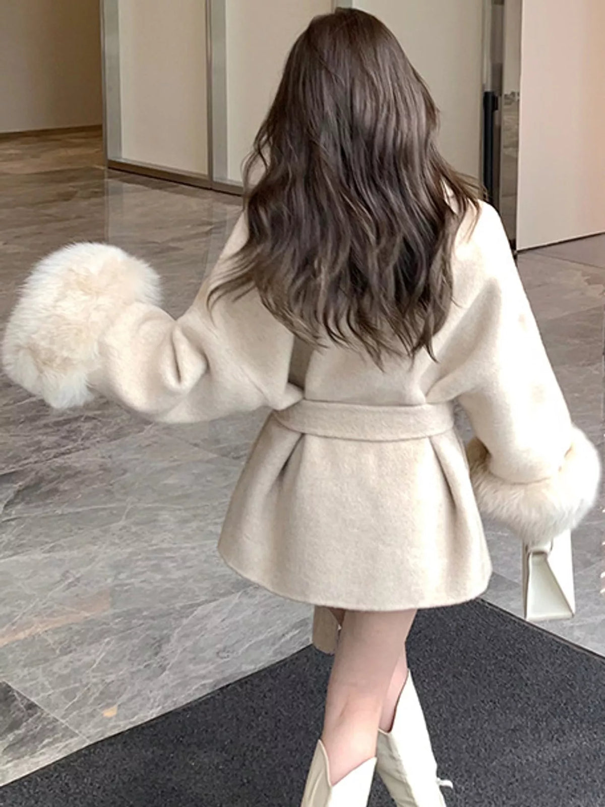 Faux-Fur Cuff Wrap Coat