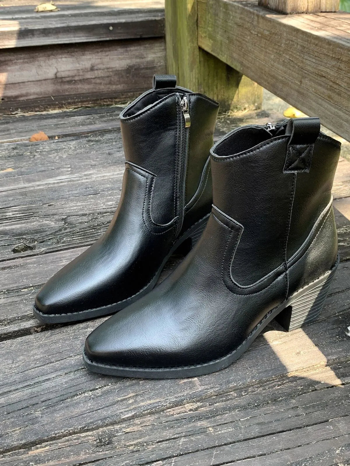 Pointed-Toe Western Ankle Boots