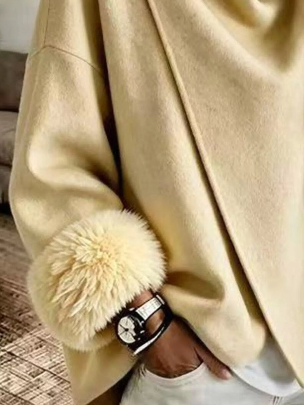 Asymmetric Faux-Fur Cuff Jacket
