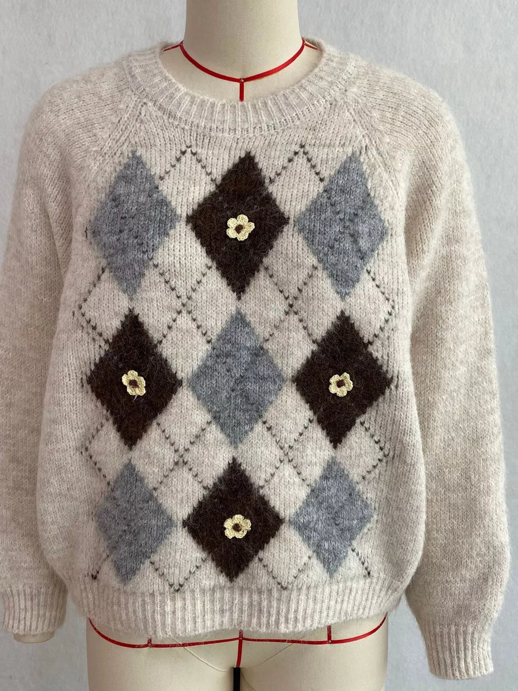 Argyle Raglan Knit Sweater, product view 4