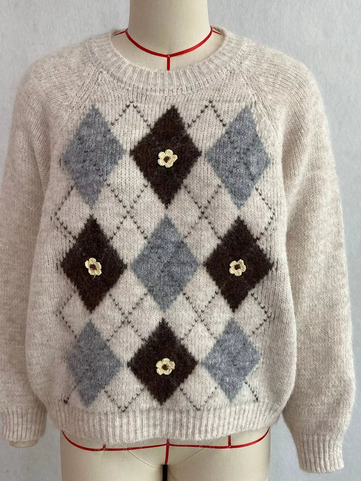 Argyle Raglan Knit Sweater, product view 4