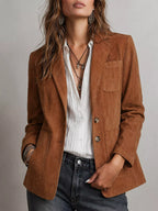 Faux Suede Single-Breasted Blazer in Terracotta