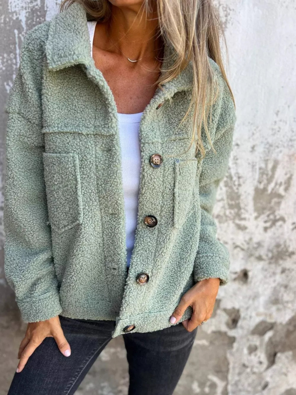 Full-Size Fuzzy Button Jacket, view 1