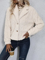 Collared Fuzzy Button Jacket, view 4