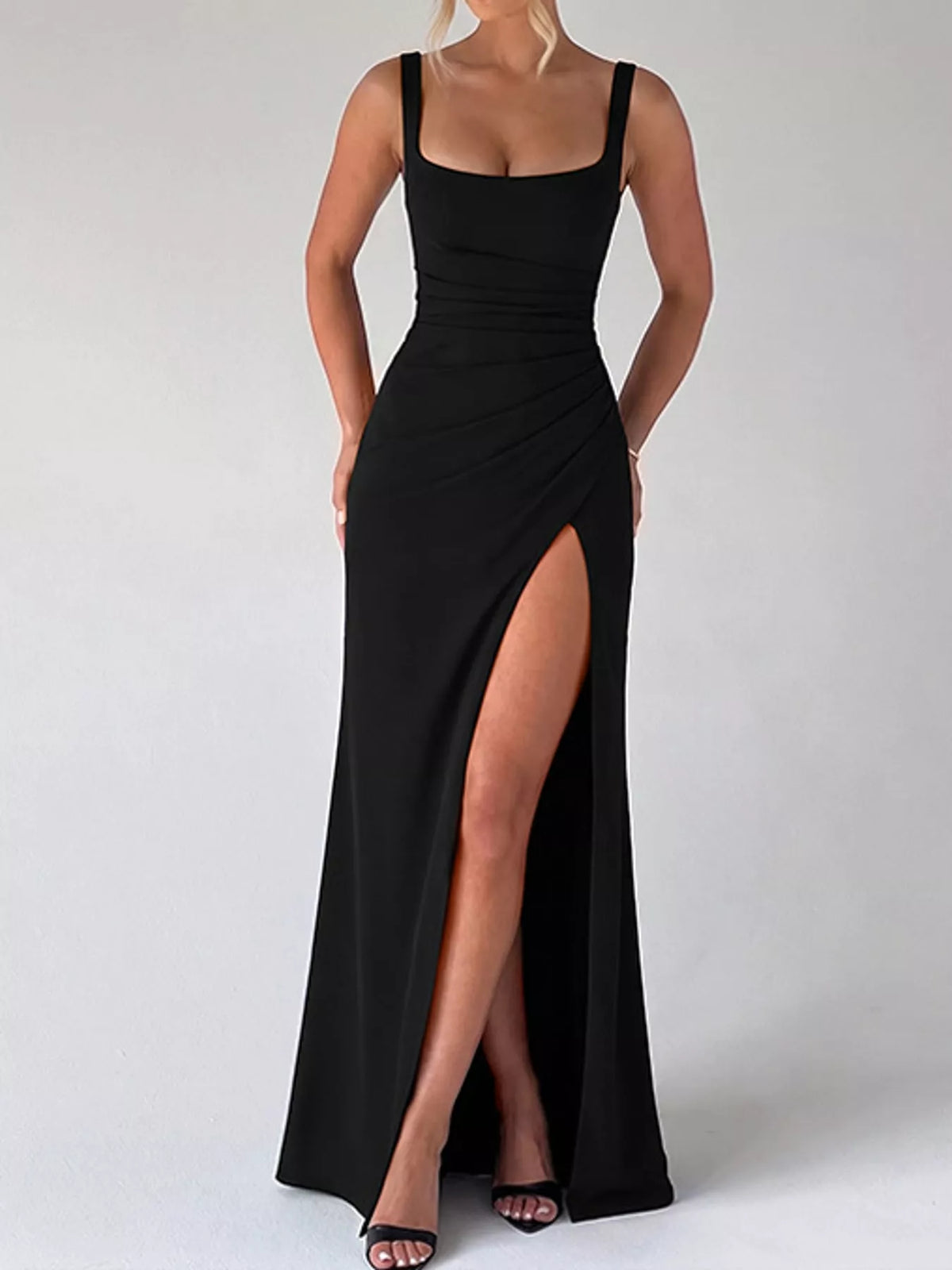 Square-Neck Slit Maxi Dress
