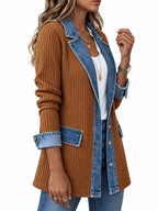 Contrast-Trim Ribbed Knit Cardigan, product view 9