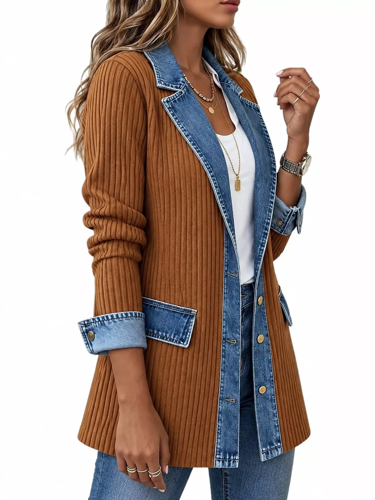 Contrast-Trim Ribbed Knit Cardigan, product view 9