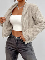 Hooded Fuzzy Zip Jacket, view 5