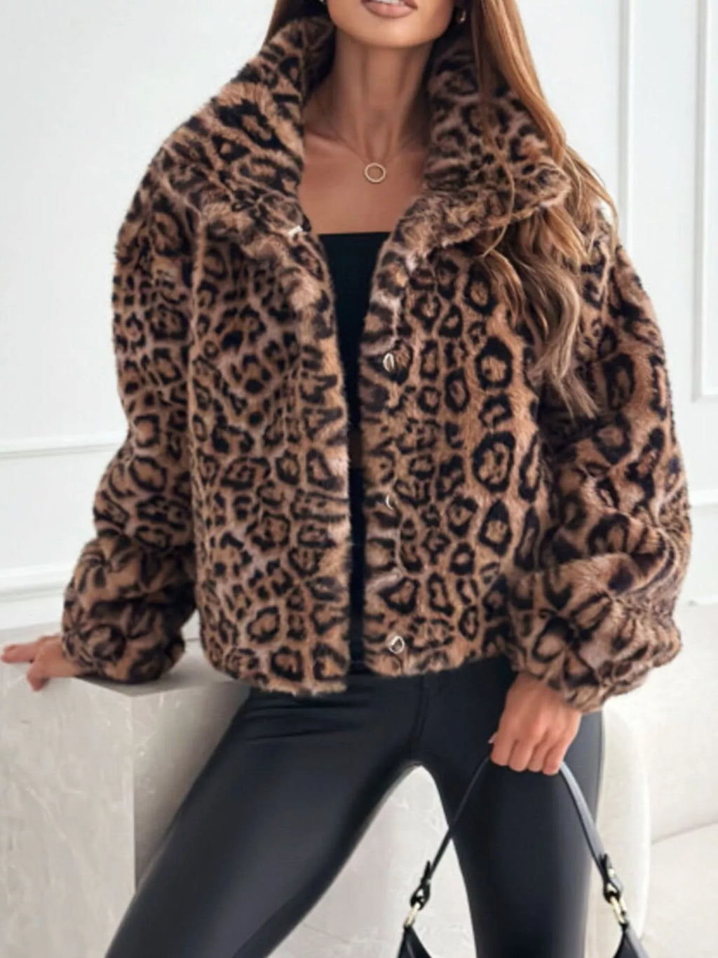 Cropped Leopard Faux-Fur Jacket, view 5