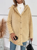 Hooded Fuzzy Button Jacket, view 5