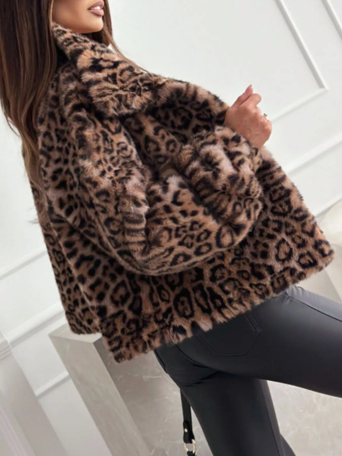 Cropped Leopard Faux-Fur Jacket, view 6