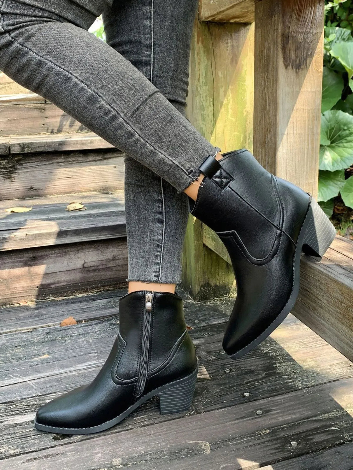 Pointed-Toe Western Ankle Boots