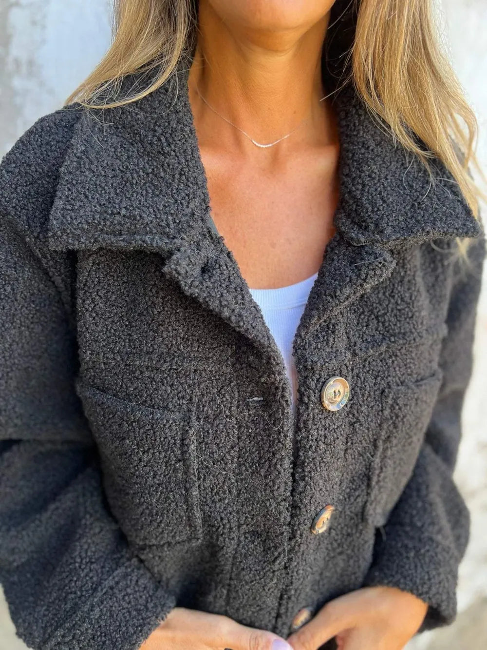 Full-Size Fuzzy Button Jacket, view 6