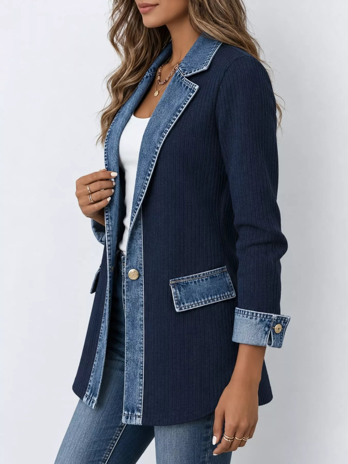 Contrast-Trim Ribbed Knit Cardigan, product view 28