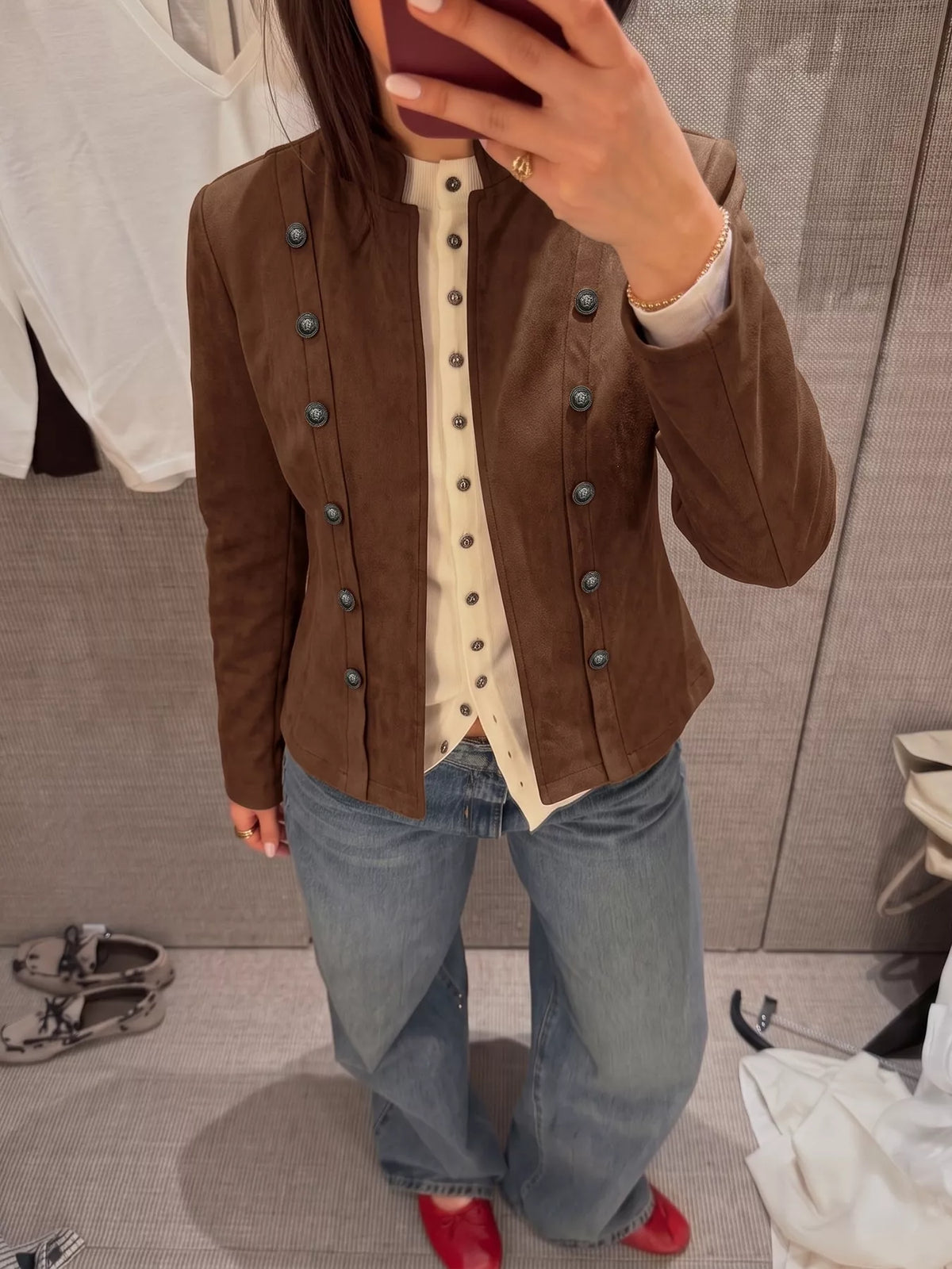 Cropped Stand-Collar Button Jacket