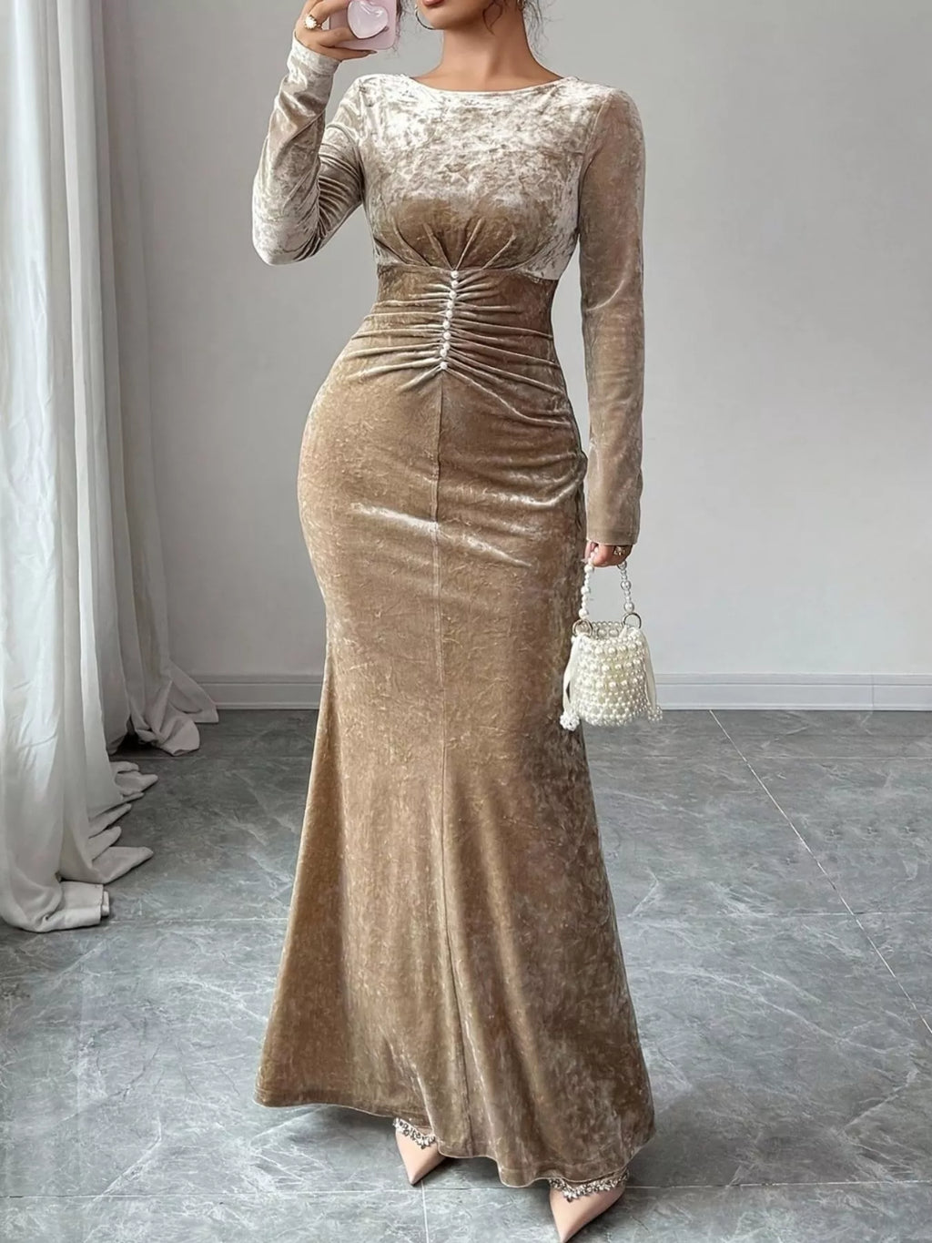 Ruched Velvet Maxi Dress