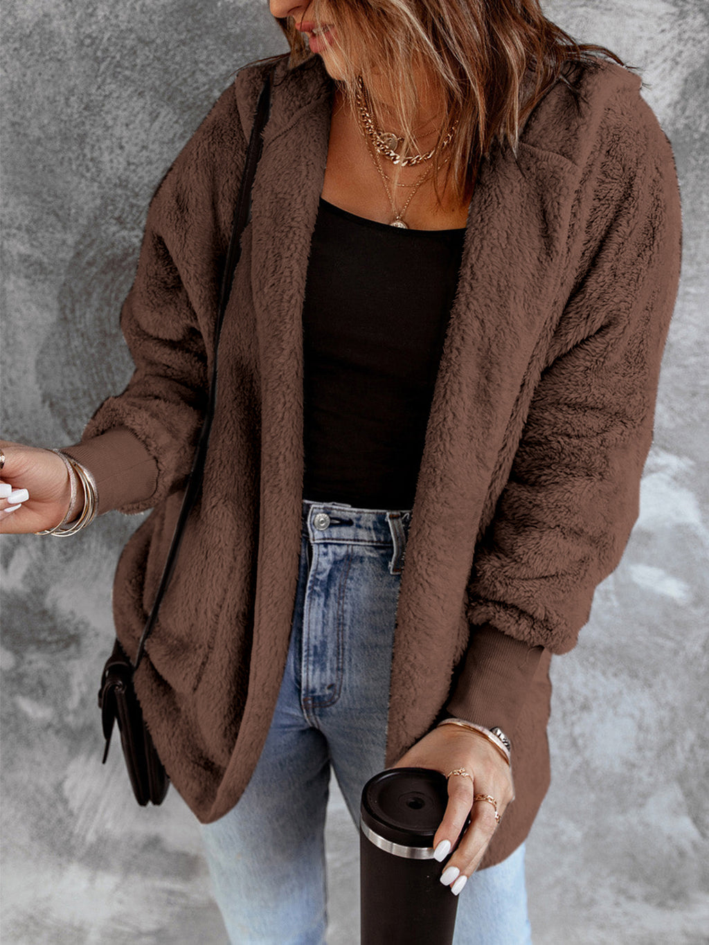 Hooded Textured Jacket with Pockets