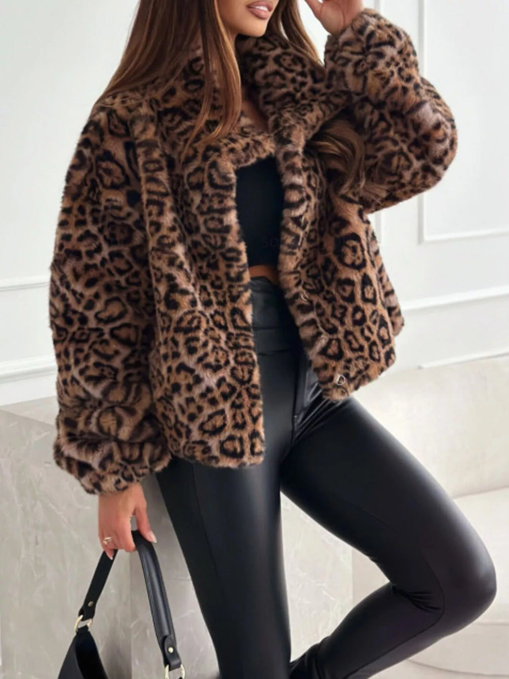 Cropped Leopard Faux-Fur Jacket, view 3