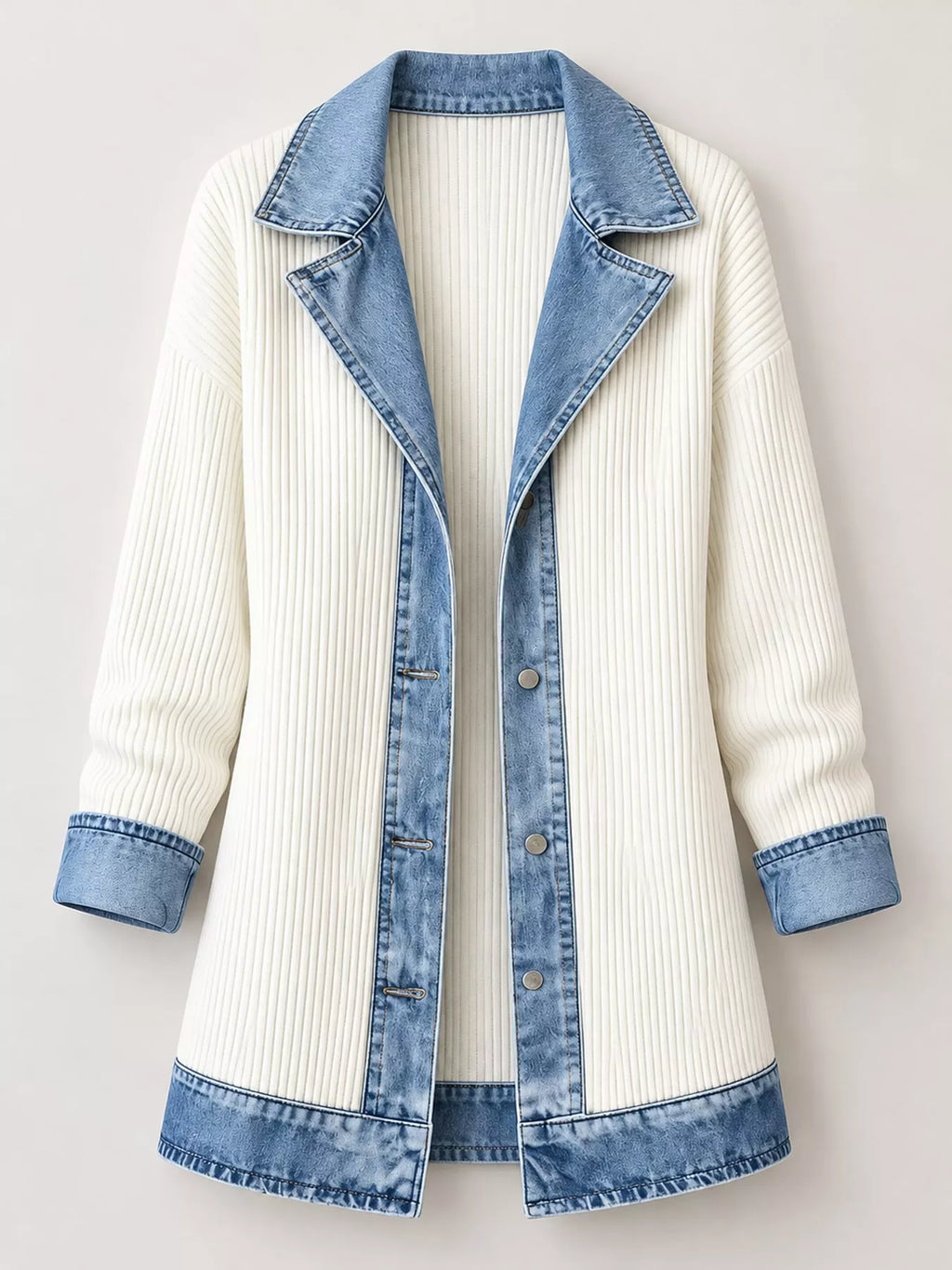 Contrast-Trim Ribbed Knit Cardigan, product view 16