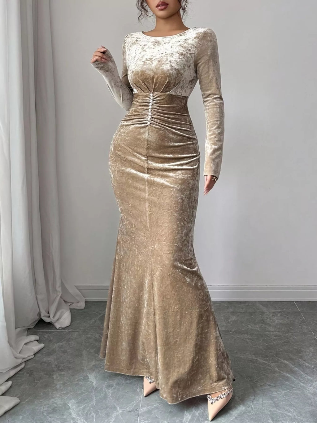 Ruched Velvet Maxi Dress