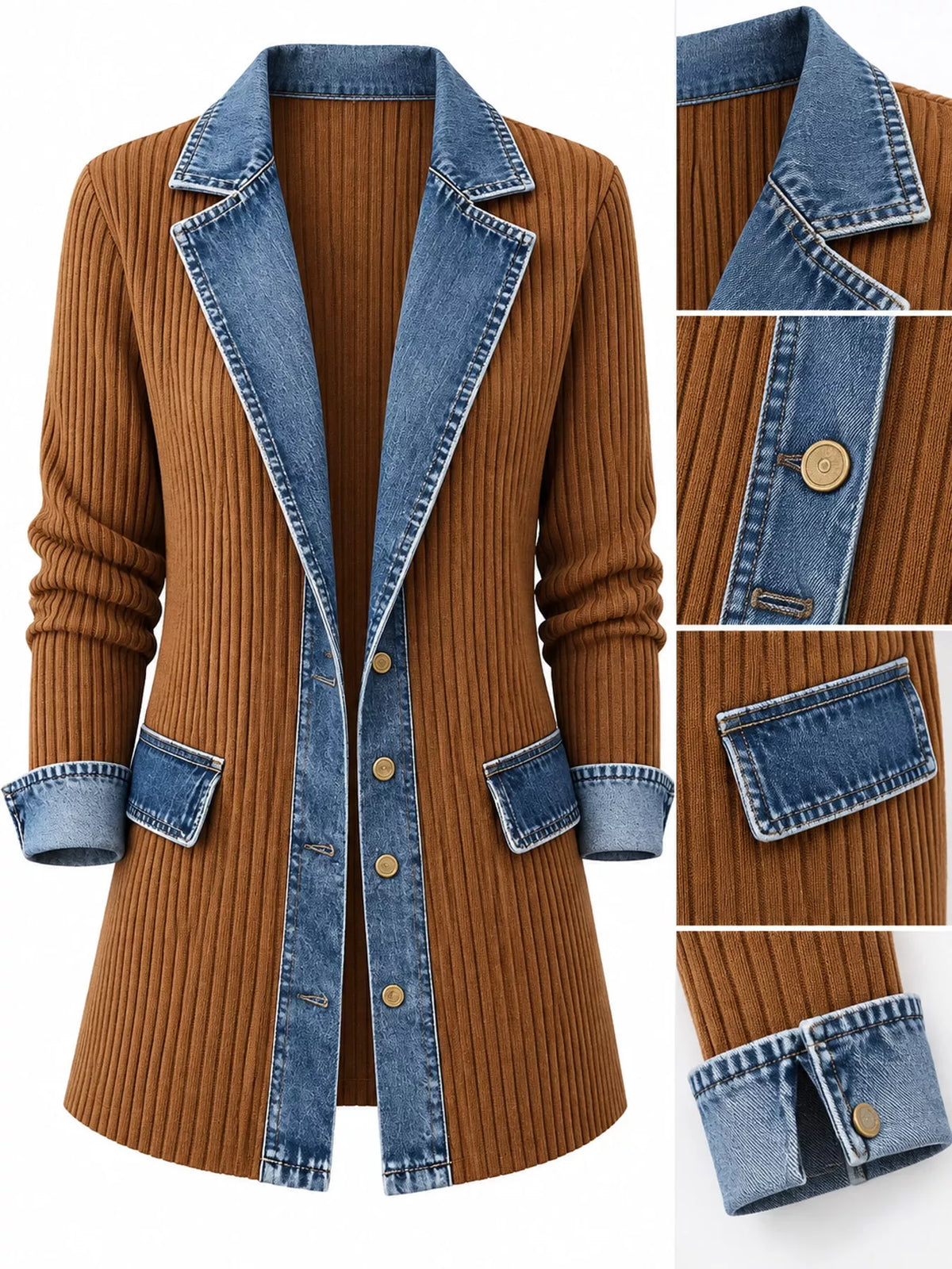 Contrast-Trim Ribbed Knit Cardigan, product view 12