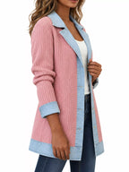 Contrast-Trim Ribbed Knit Cardigan, product view 38