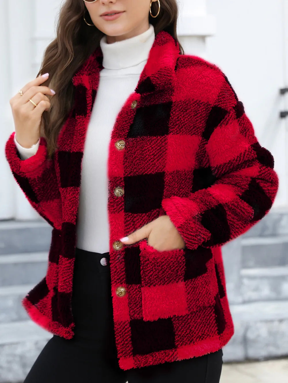 Drop-Shoulder Fuzzy Jacket, view 4