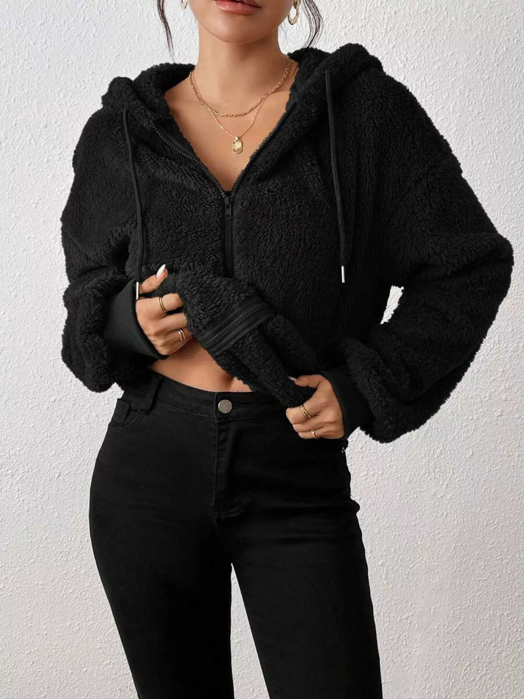 Hooded Plush Zip-Up Jacket, supplier product view 1