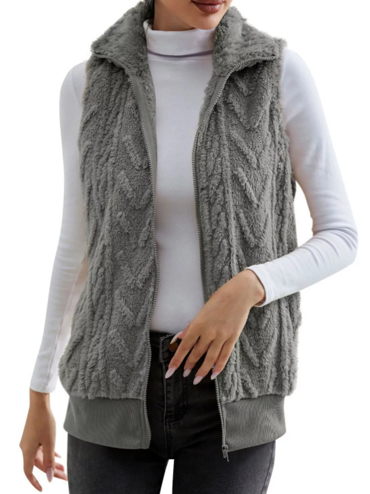 Full-Size Faux-Fur Zip Vest, view 2