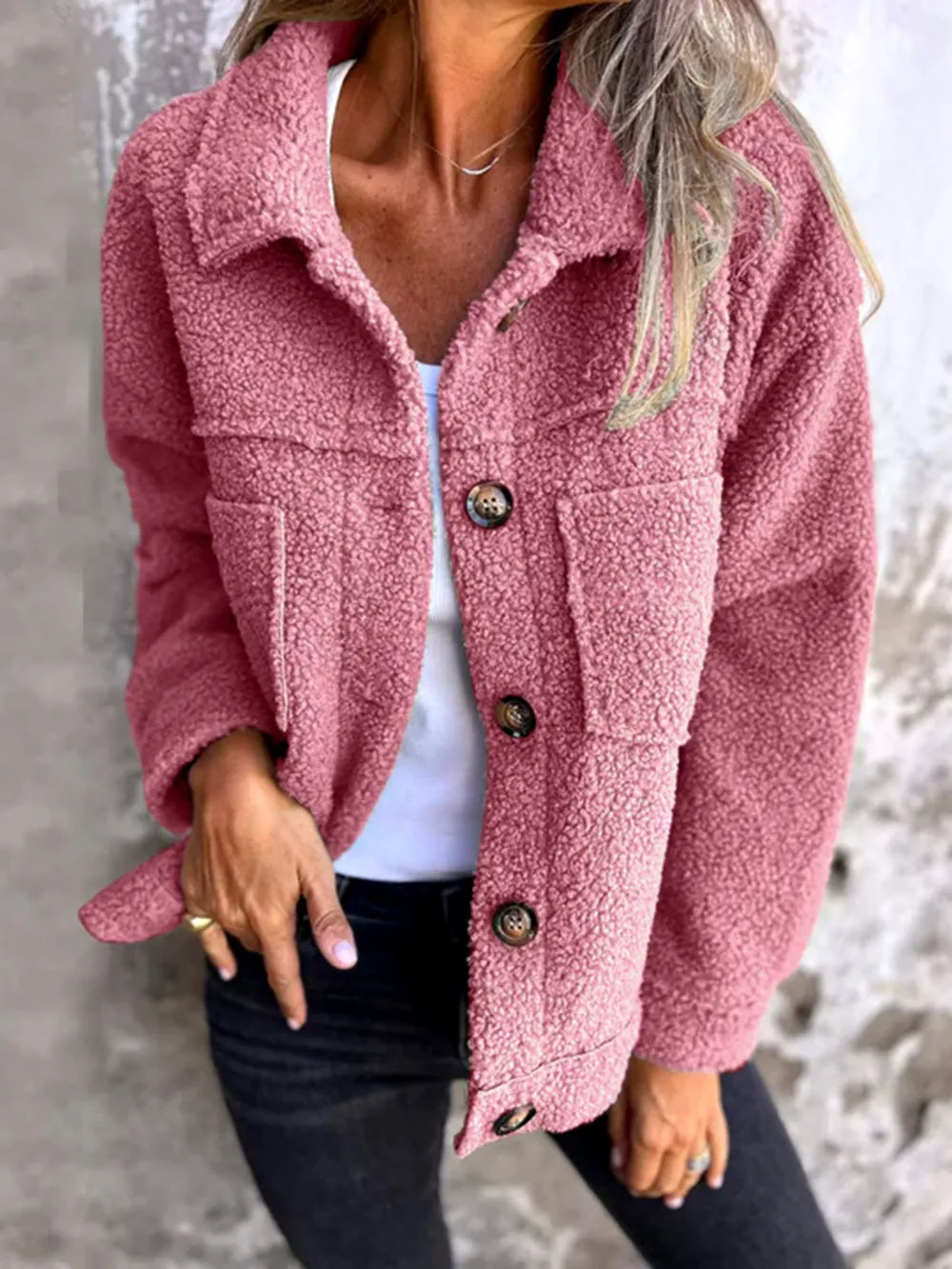 Full-Size Fuzzy Button Jacket, view 8