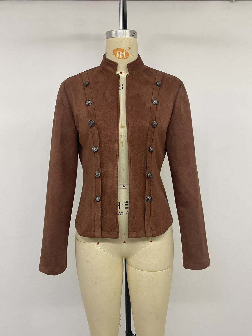 Cropped Stand-Collar Button Jacket