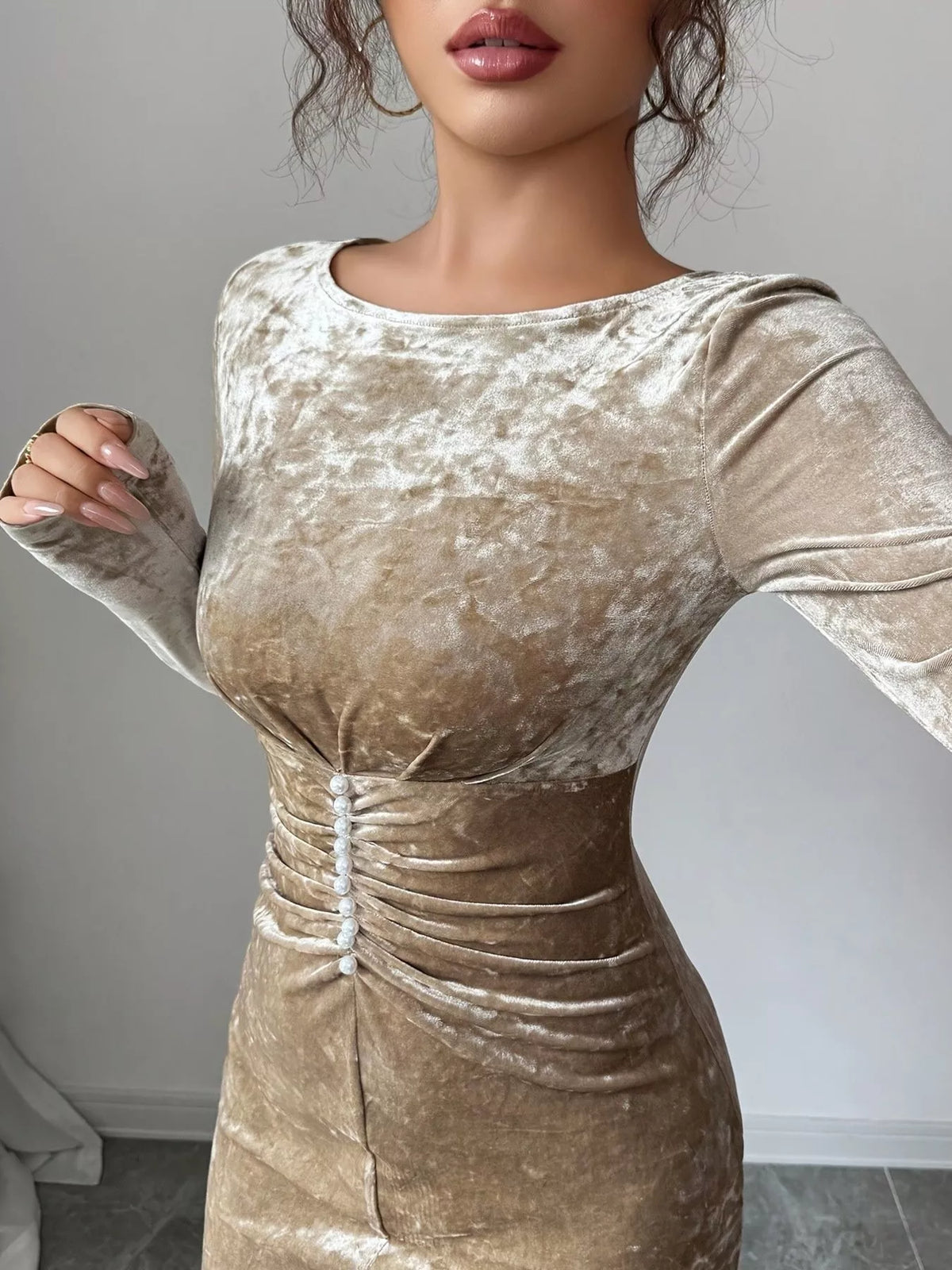 Ruched Velvet Maxi Dress