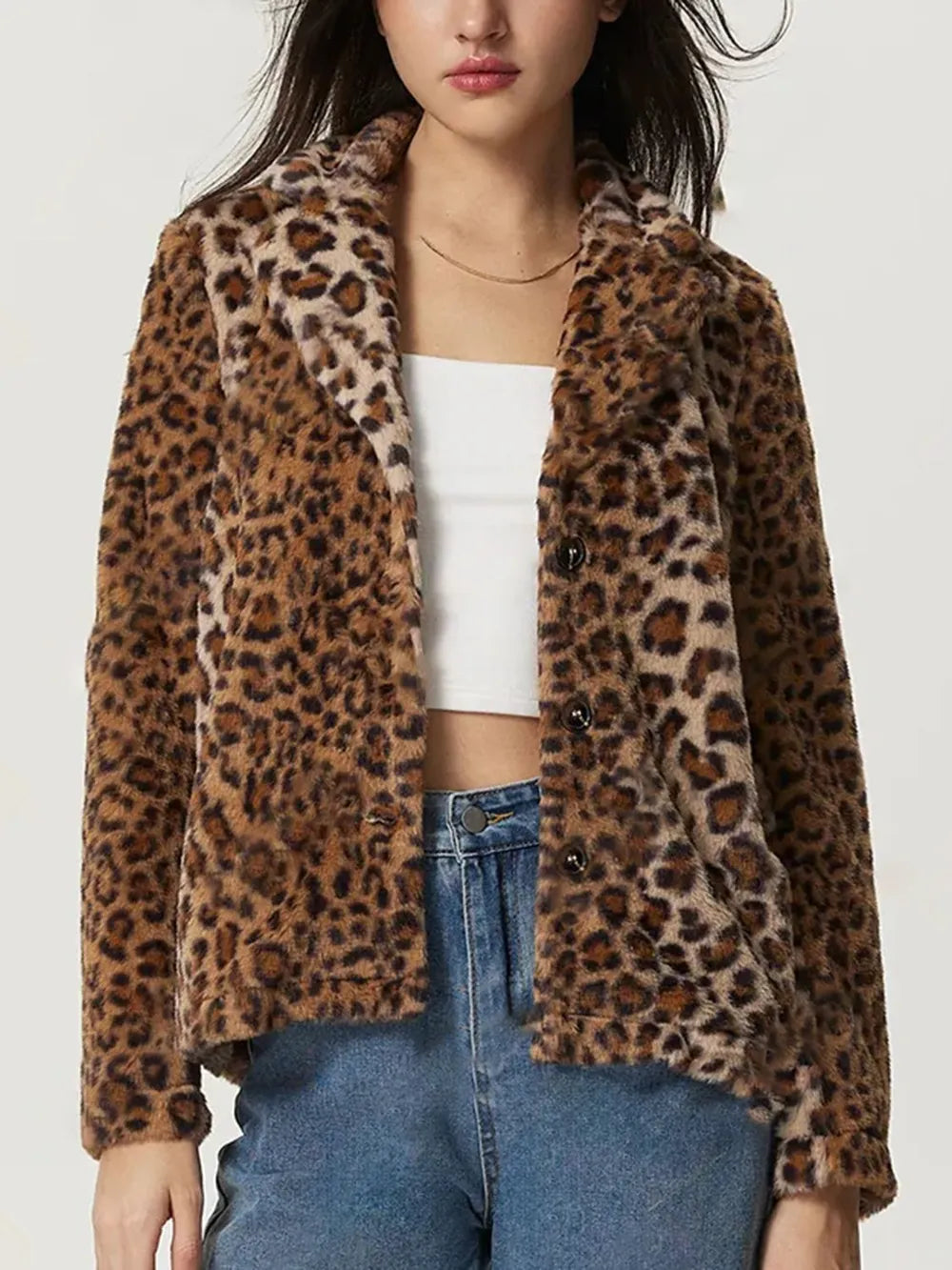 Leopard Fuzzy Collared Jacket, view 1