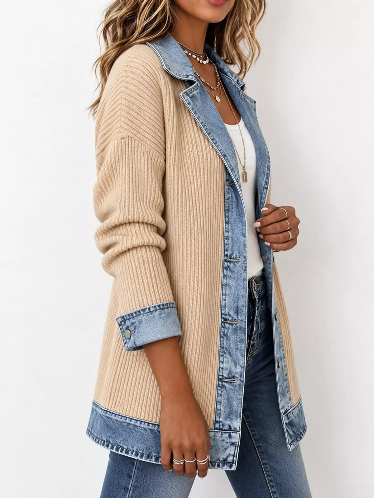Contrast-Trim Ribbed Knit Cardigan, product view 33