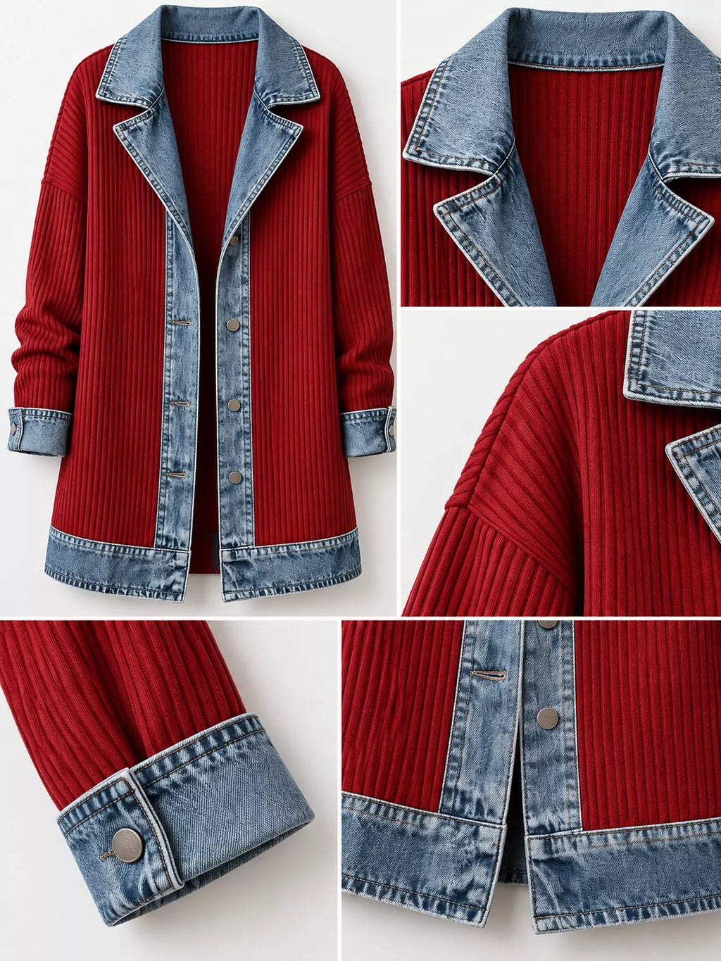 Contrast-Trim Ribbed Knit Cardigan, product view 22