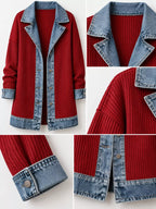 Contrast-Trim Ribbed Knit Cardigan, product view 22