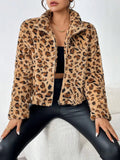 Leopard Funnel-Neck Jacket, view 1
