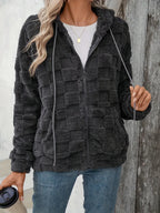 Check-Print Fuzzy Zip Jacket, view 2