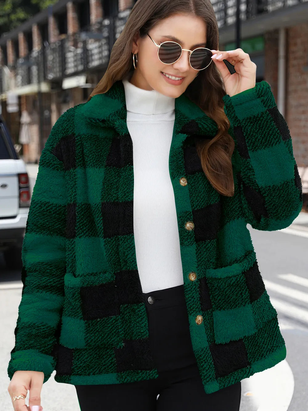 Drop-Shoulder Fuzzy Jacket, view 7