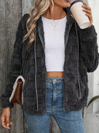 Check-Print Fuzzy Zip Jacket, view 3