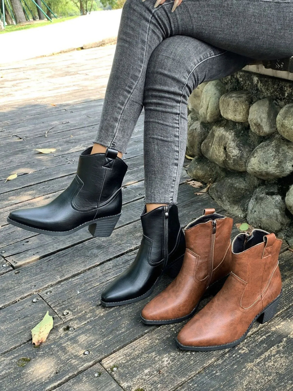 Pointed-Toe Western Ankle Boots