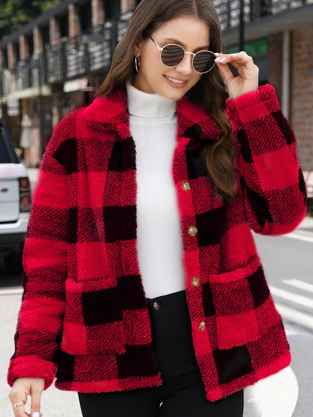 Drop-Shoulder Fuzzy Jacket, view 5