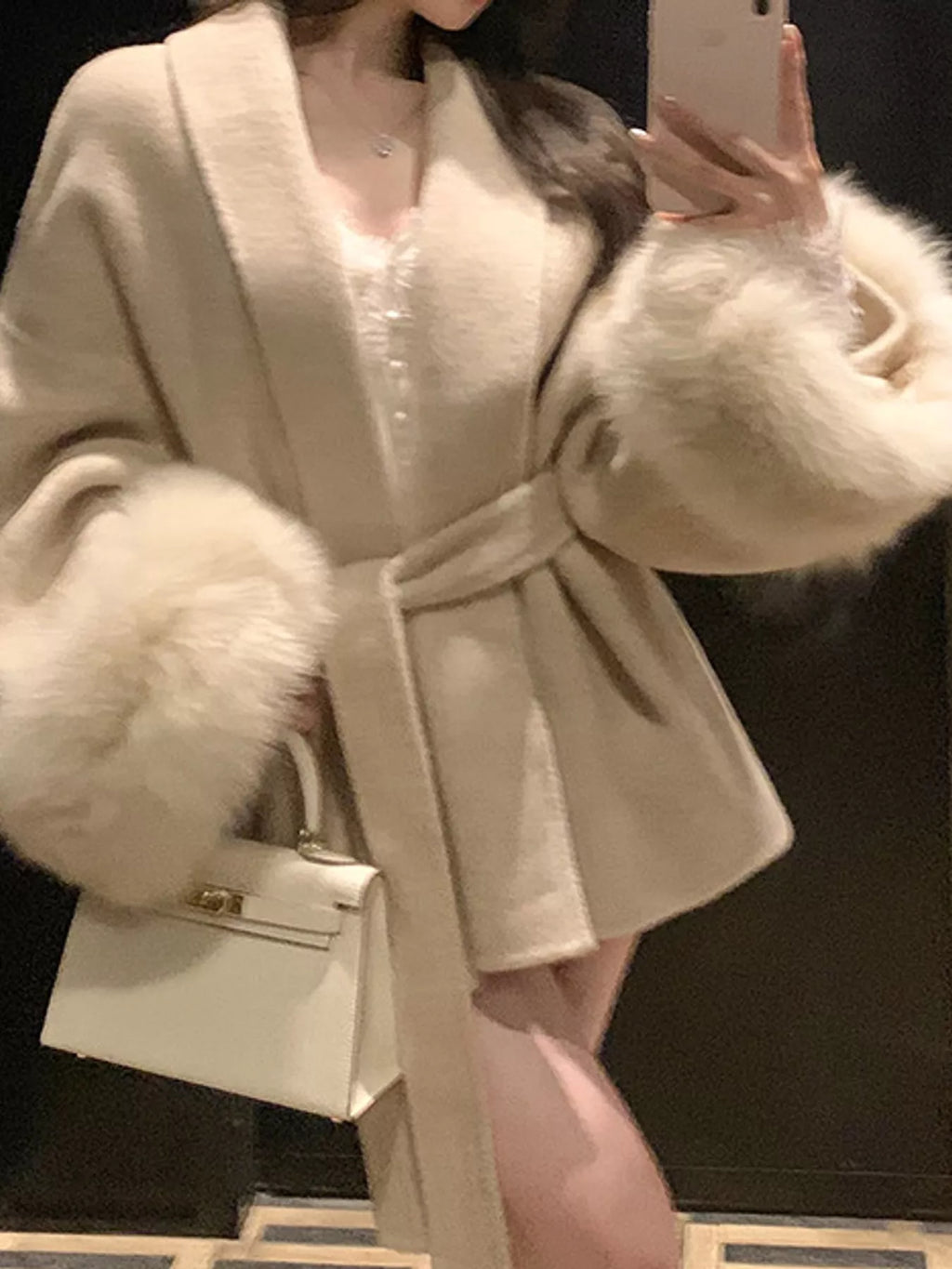 Faux-Fur Cuff Wrap Coat