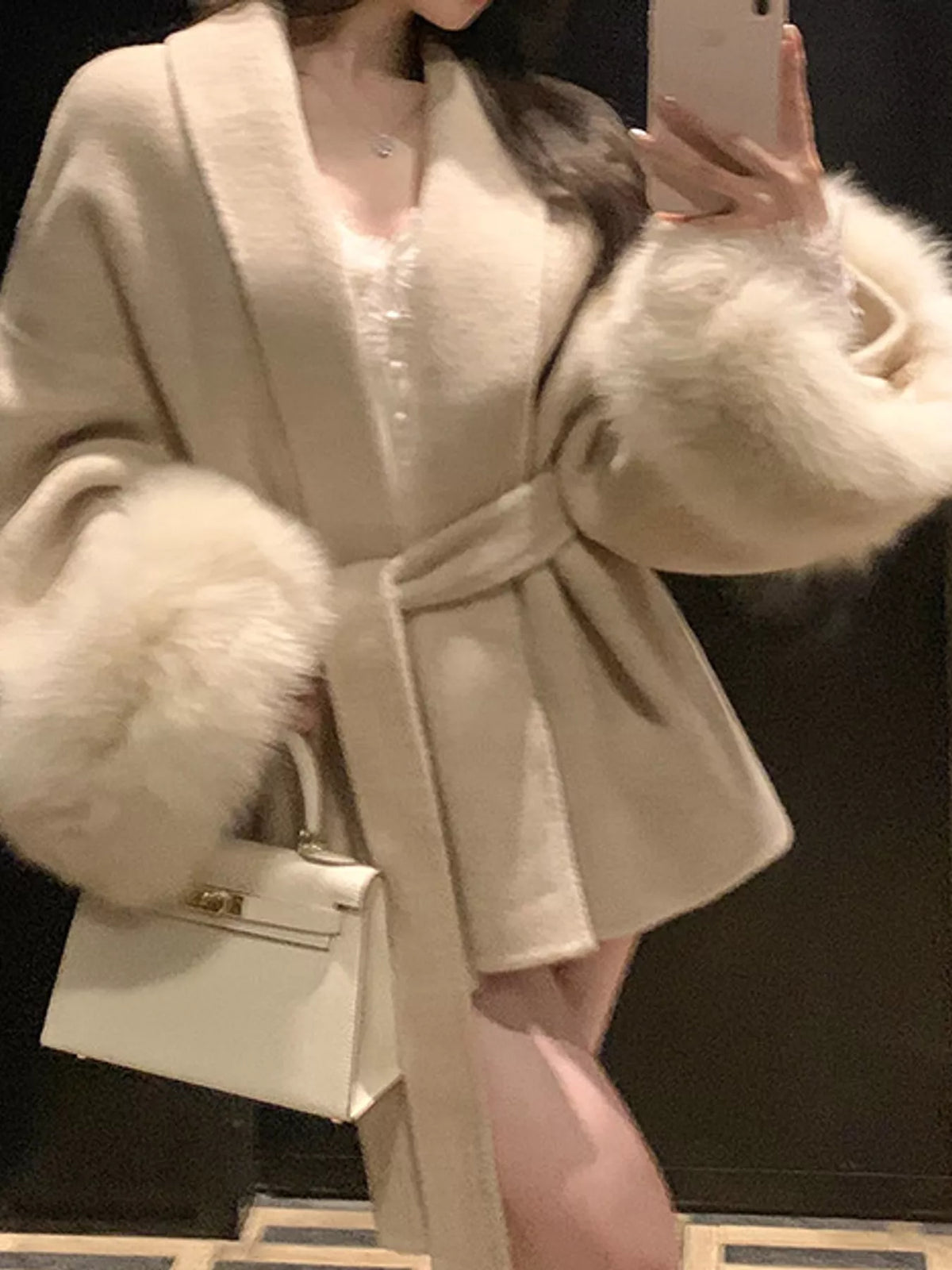 Faux-Fur Cuff Wrap Coat