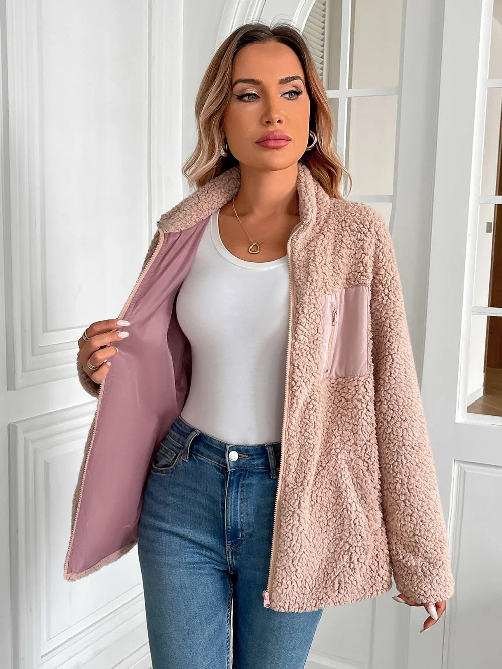 Fuzzy Zip-Up Jacket, view 3