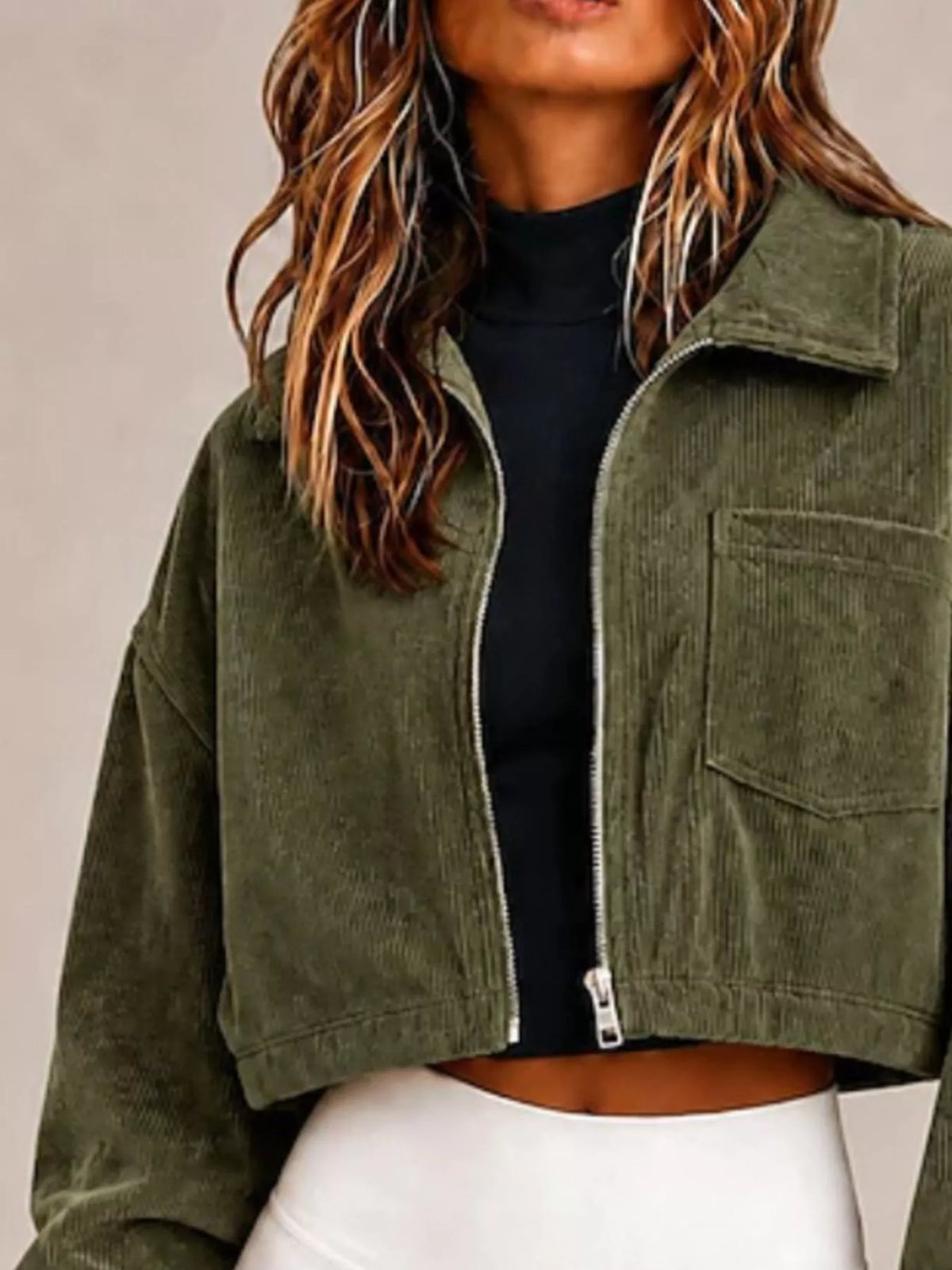 Cropped Corduroy Zip Jacket